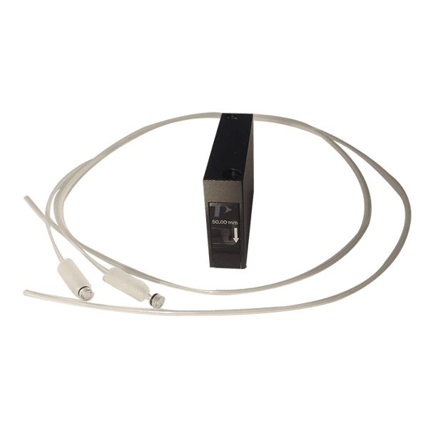 UV Quartz SUPRASIL Rectangular Flow-Through Cell, Semi-Micro/Ultra-Micro with In- and Outlet Tubes - 50 mm, Qty. 1