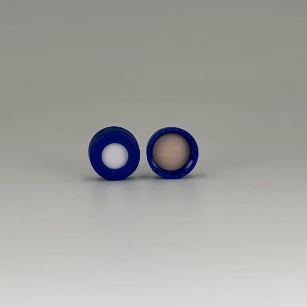 2 mL Pre-Assembled 9 mm Blue Polypropylene Screw Cap with Ultra-Low Bleed PTFE/Silicone Pre-Slit Septa, 100/pk