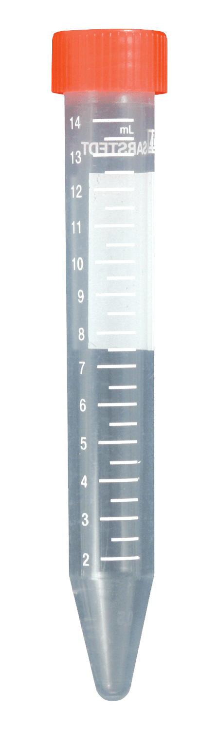 15 mL Graduated Conical Bottom Tubes with Red Flat Caps Attached, Qty. 500