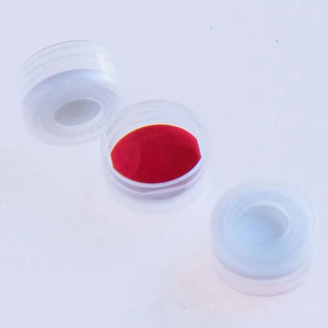 Perkin Elmer 11 mm Pre-Assembled Clear Polyethylene Snap Cap with PTFE/Silicone (Red/White) Septa, 100/pk