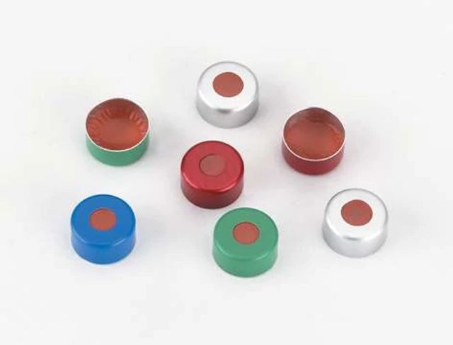 Perkin Elmer 11 mm Pre-Assembled Green Aluminum Crimp Cap with PTFE/Red Rubber Septa, 100/pk